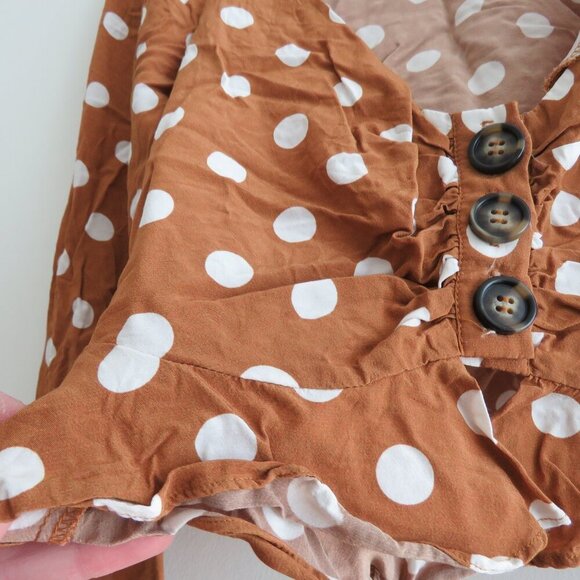 FOR LOVE & LEMONS Isabella Cropped Blouse in Mustard Polka Dot - Size XS - Picture 10 of 16